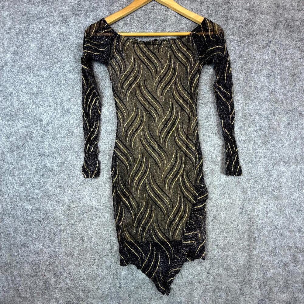Avec Bling Dress Womens Small Black Gold Swirl Y2K Glam Clubwear‎ NYE Metallic
